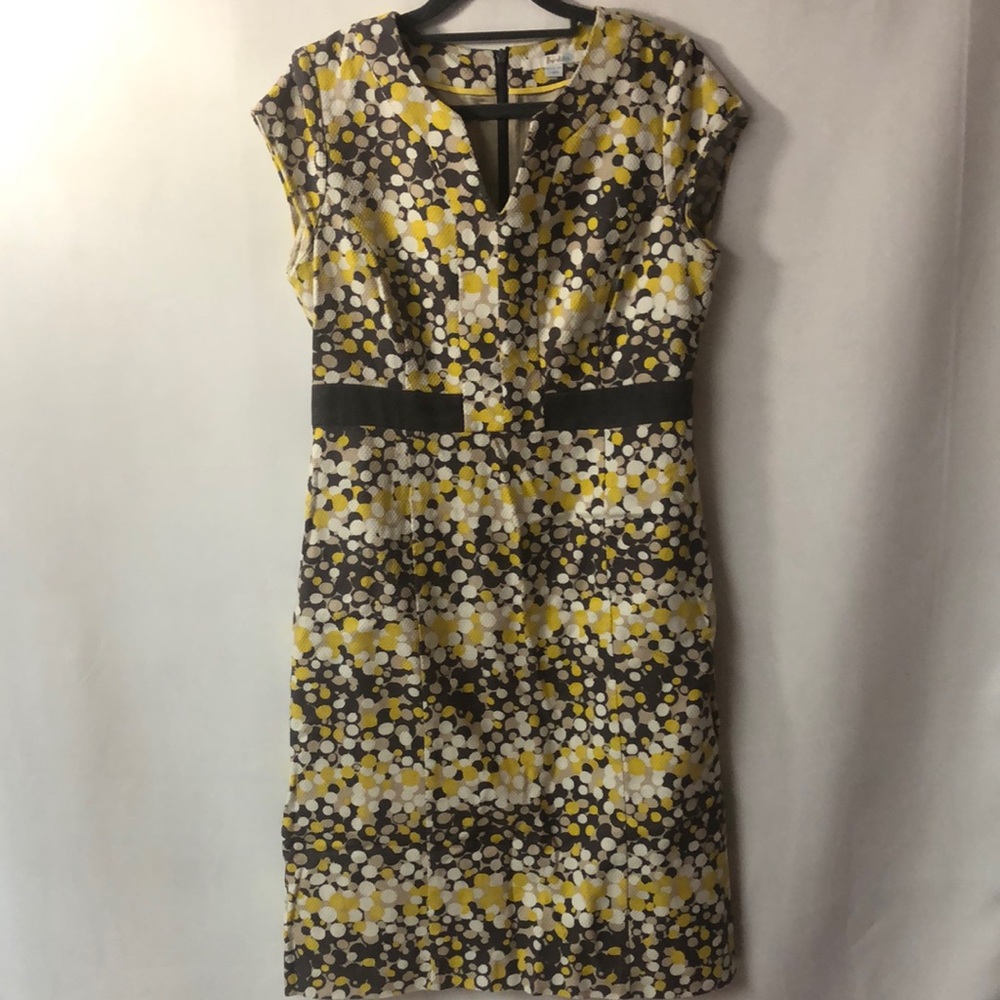 Boden Yellow White Polka Dot Sheath Dress. Size 8L